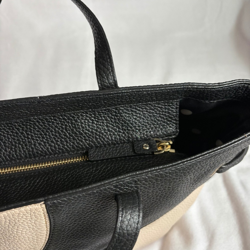 Kate Spade New York Colorblock Pebbled Leather Tote Bag Black Cream PXRU5489 - Picture 5 of 11